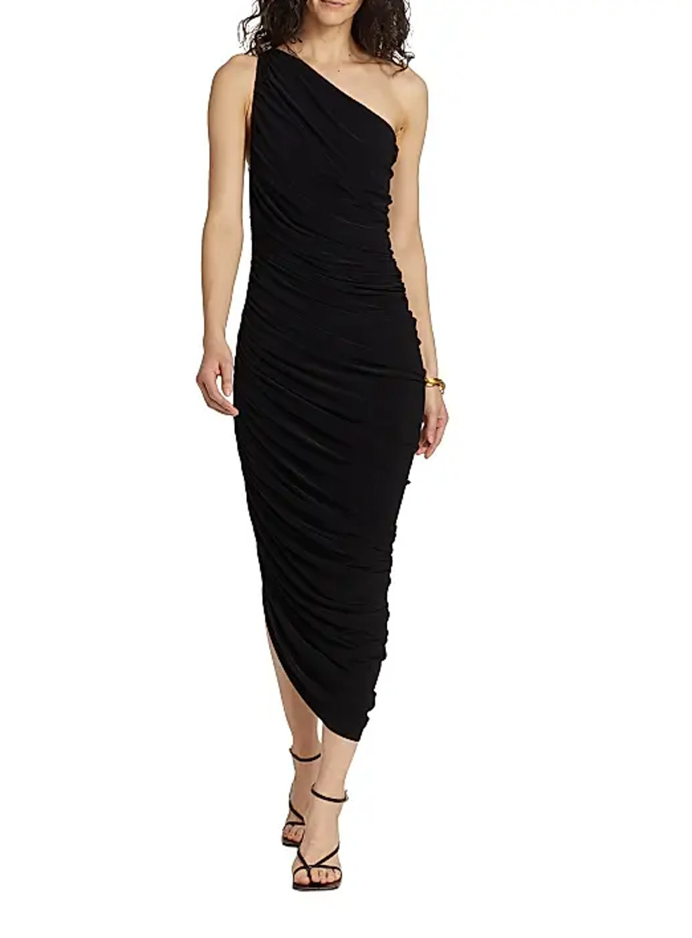 NORMA KAMALI Women's One Shoulder Diana Gown Large Black Asymmetric NWOT